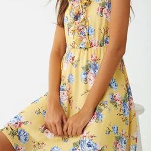 🏷️Floral Chiffon Mini Dress - Yellow / Size:L